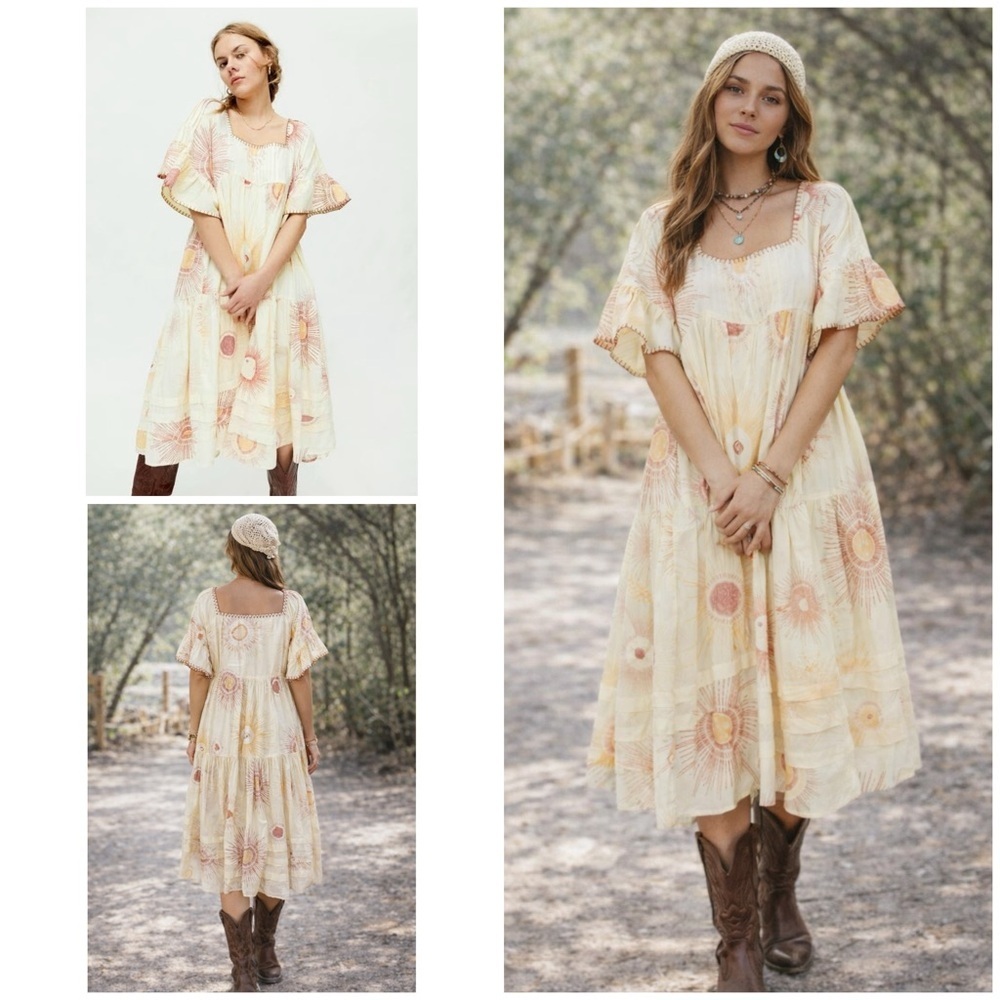 NWT Urban Outfitters  UO Total Eclipse Celestial Moon Sun Stars Midi Dress S​​